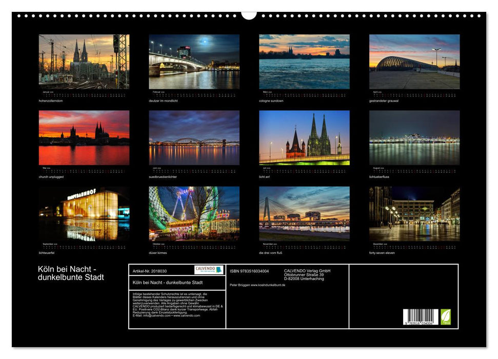 Köln bei Nacht - dunkelbunte Stadt (CALVENDO Wandkalender 2026)