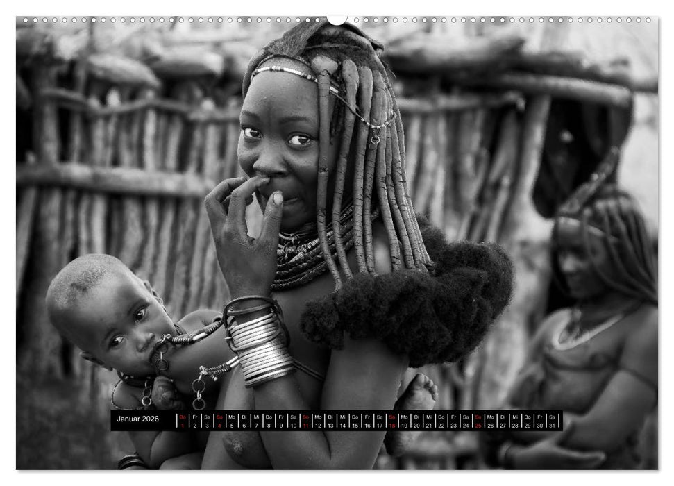 Menschen Afrikas schwarzweiß (CALVENDO Premium Wandkalender 2026)