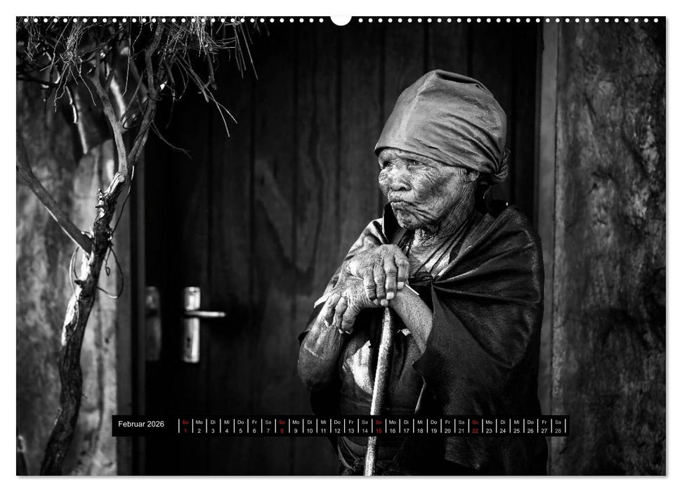 Menschen Afrikas schwarzweiß (CALVENDO Premium Wandkalender 2026)