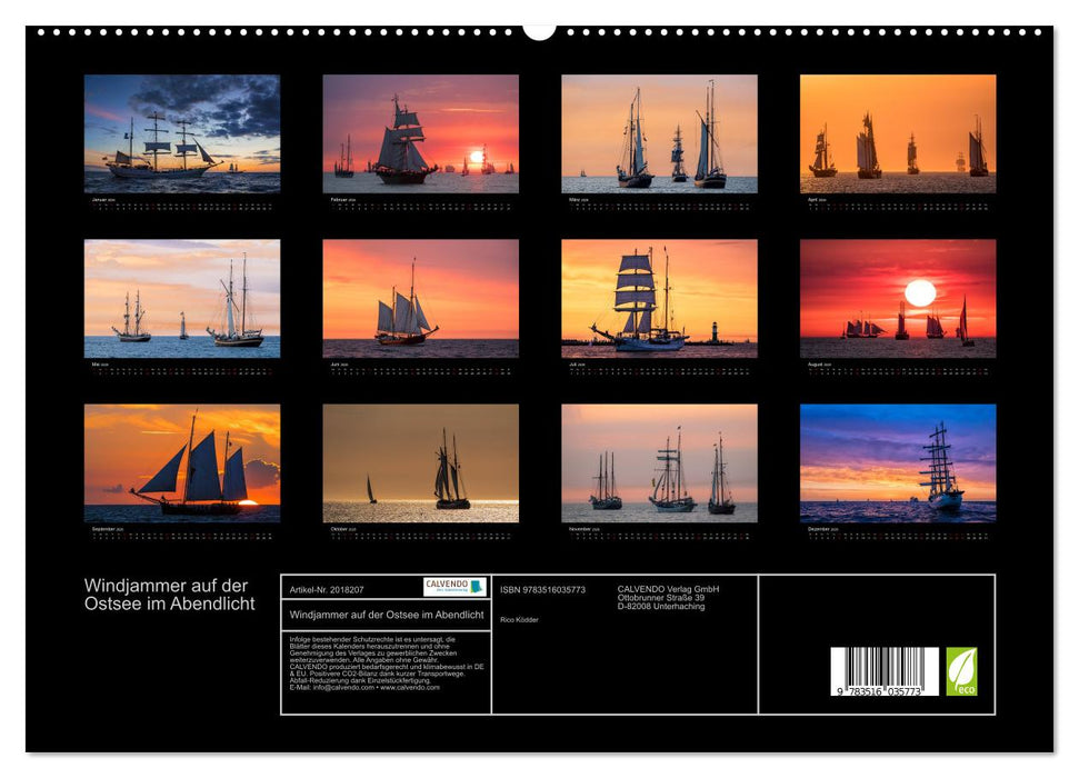 Windjammer auf der Ostsee im Abendlicht (CALVENDO Premium Wandkalender 2026)