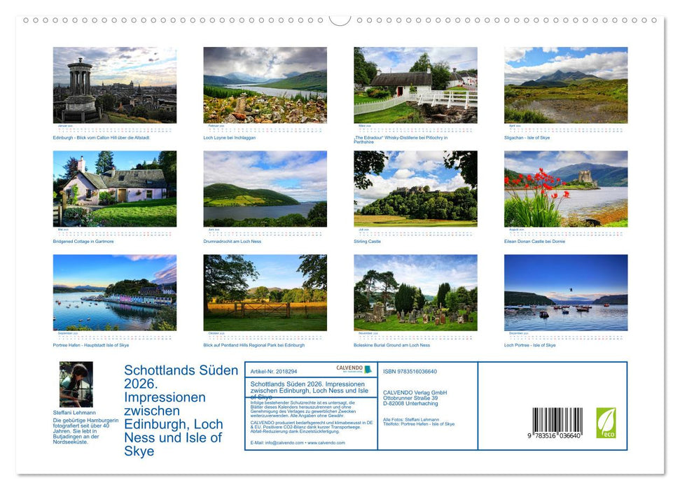 Schottlands Süden 2026. Impressionen zwischen Edinburgh, Loch Ness und Isle of Skye (CALVENDO Premium Wandkalender 2026)