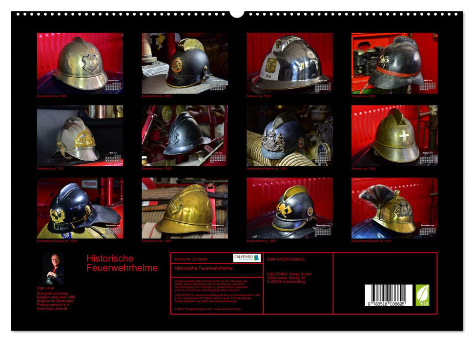 Historische Feuerwehrhelme (CALVENDO Premium Wandkalender 2026)