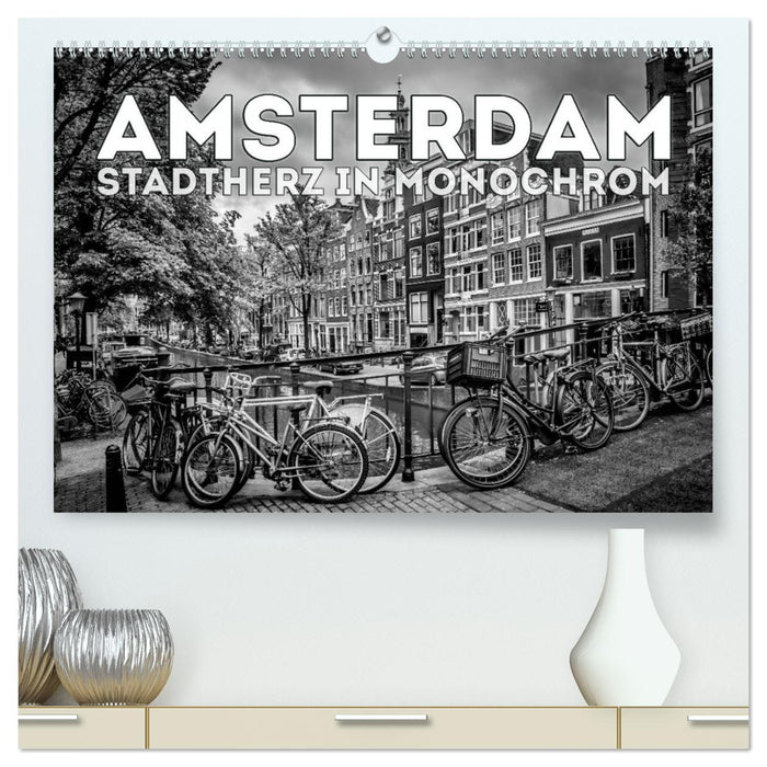 AMSTERDAM Stadtherz in Monochrom (CALVENDO Premium Wandkalender 2026)