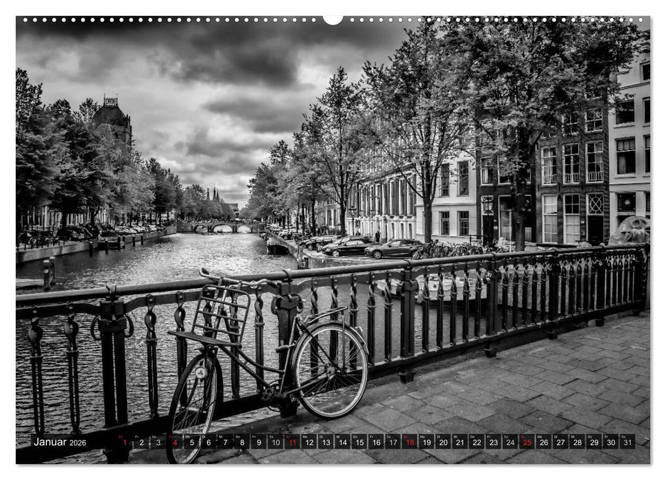 AMSTERDAM Stadtherz in Monochrom (CALVENDO Premium Wandkalender 2026)
