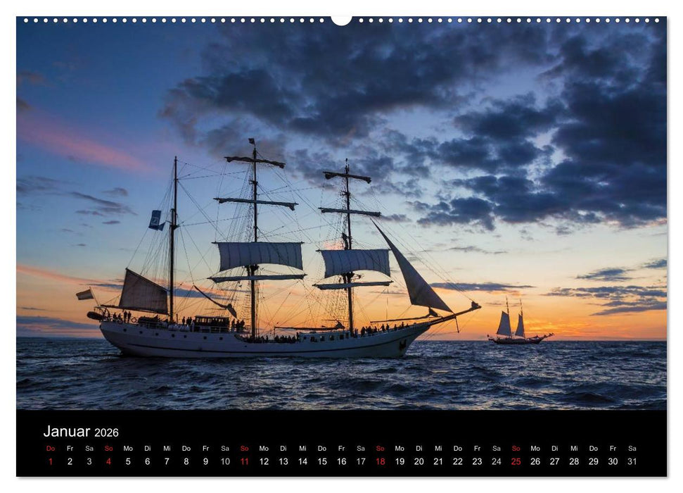 Windjammer auf der Ostsee im Abendlicht (CALVENDO Wandkalender 2026)