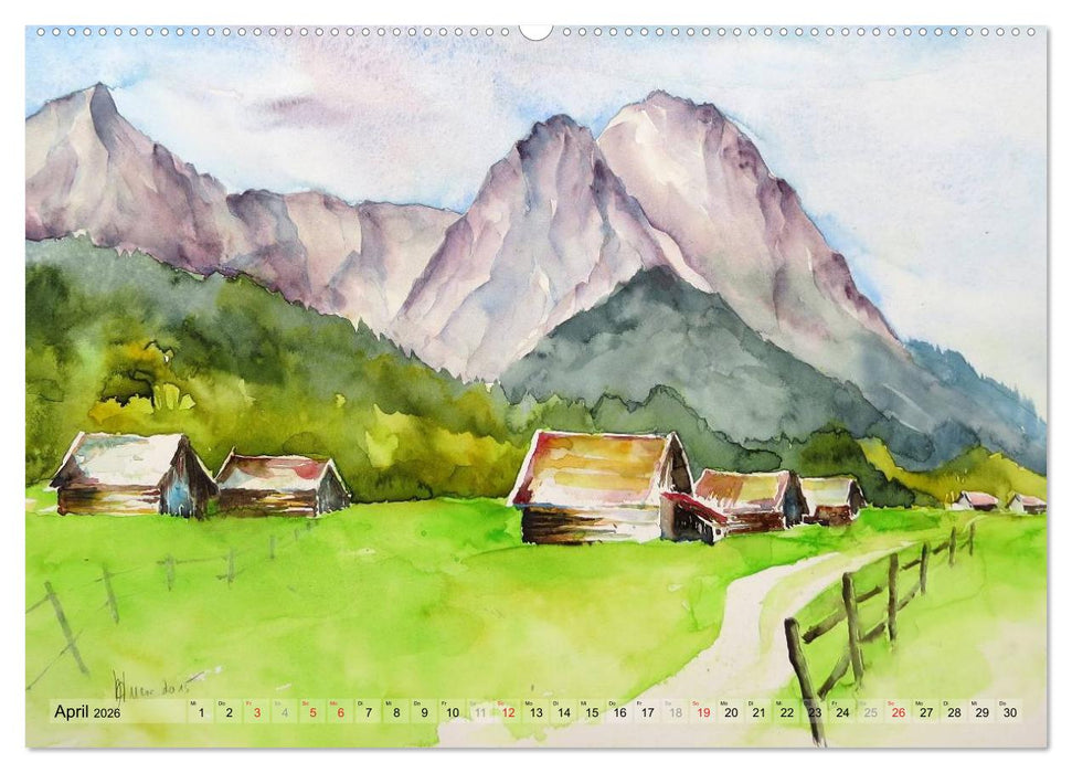 Malerisches Garmisch Partenkirchen - Aquarelle und Fotografien (CALVENDO Premium Wandkalender 2026)