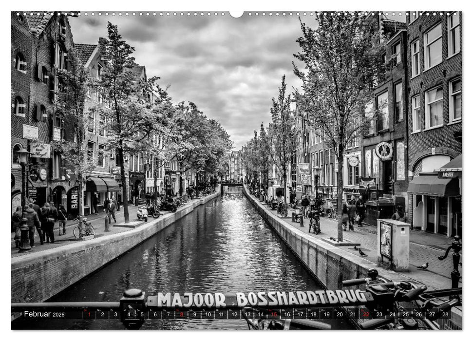AMSTERDAM Stadtherz in Monochrom (CALVENDO Wandkalender 2026)
