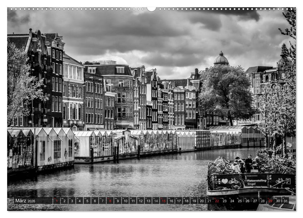 AMSTERDAM Stadtherz in Monochrom (CALVENDO Wandkalender 2026)