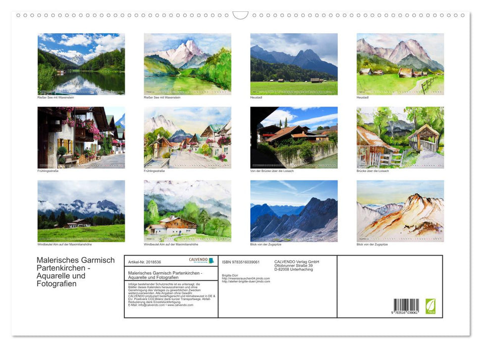 Malerisches Garmisch Partenkirchen - Aquarelle und Fotografien (CALVENDO Wandkalender 2026)