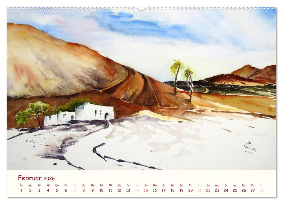 Lanzarote und Teneriffa - Aquarelle (CALVENDO Premium Wandkalender 2026)