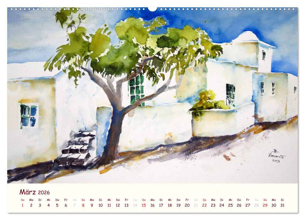 Lanzarote und Teneriffa - Aquarelle (CALVENDO Premium Wandkalender 2026)