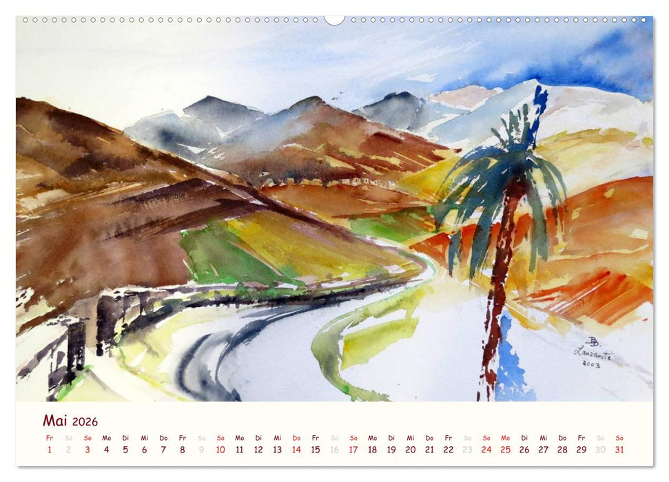Lanzarote und Teneriffa - Aquarelle (CALVENDO Premium Wandkalender 2026)
