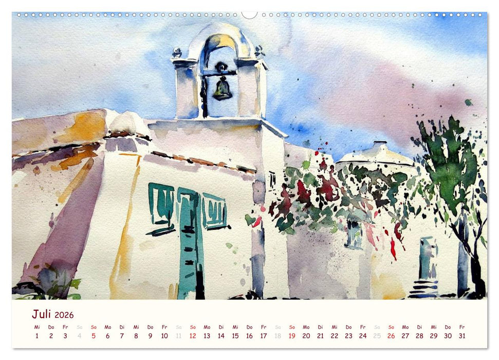 Lanzarote und Teneriffa - Aquarelle (CALVENDO Premium Wandkalender 2026)