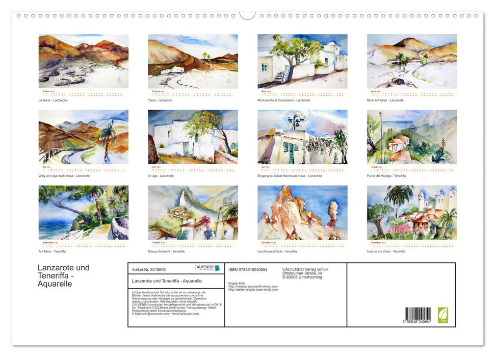 Lanzarote und Teneriffa - Aquarelle (CALVENDO Wandkalender 2026)