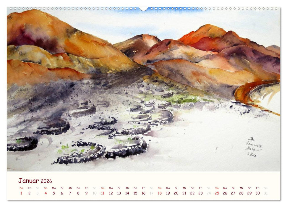 Lanzarote und Teneriffa - Aquarelle (CALVENDO Wandkalender 2026)