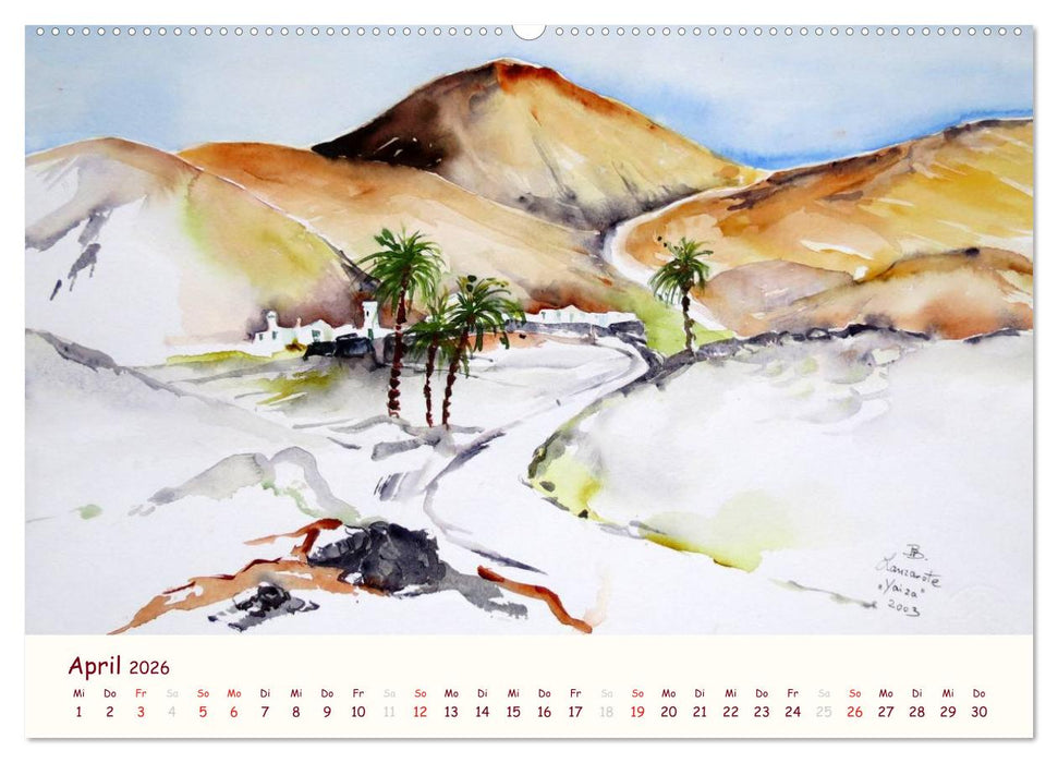 Lanzarote und Teneriffa - Aquarelle (CALVENDO Wandkalender 2026)