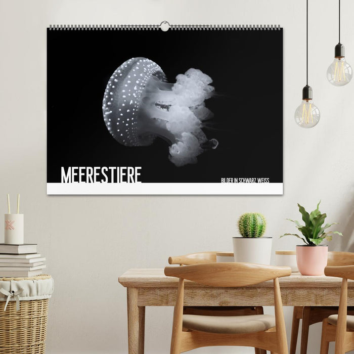 Meerestiere Bilder in Schwarz Weiss (CALVENDO Wandkalender 2026)