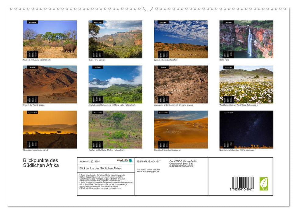 Blickpunkte des Südlichen Afrika (CALVENDO Premium Wandkalender 2026)