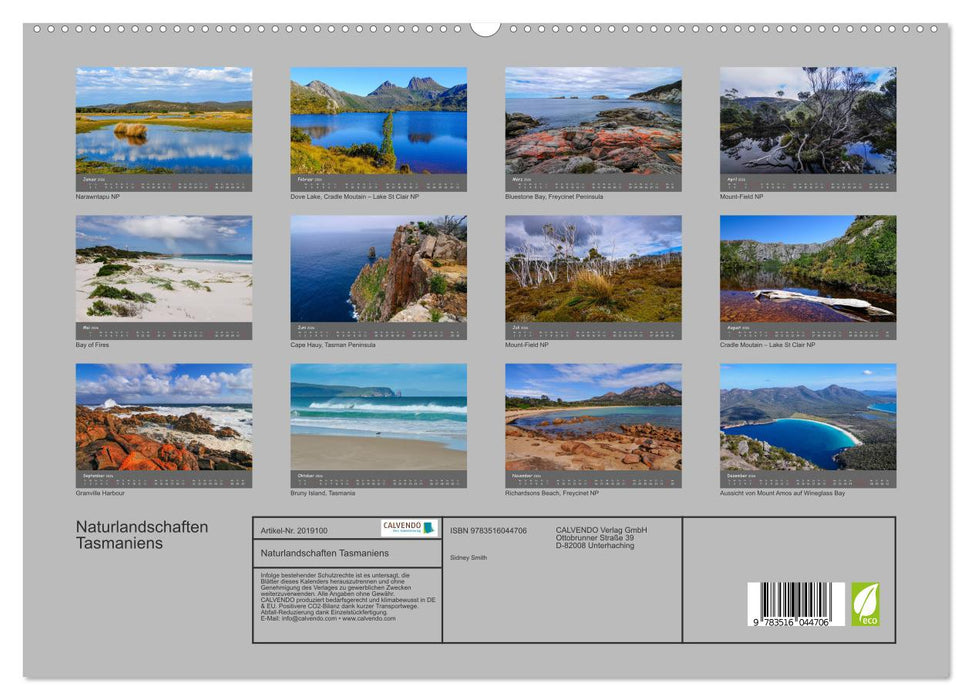 Naturlandschaften Tasmaniens (CALVENDO Premium Wandkalender 2026)