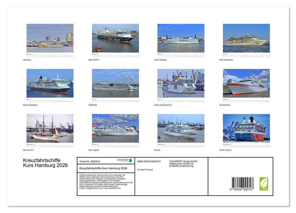 Kreuzfahrtschiffe Kurs Hamburg 2026 (CALVENDO Premium Wandkalender 2026)
