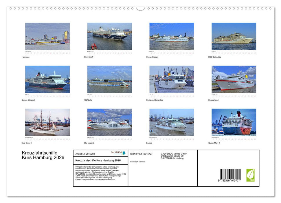 Kreuzfahrtschiffe Kurs Hamburg 2026 (CALVENDO Premium Wandkalender 2026)