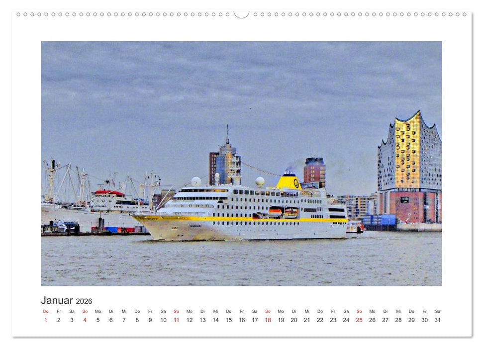 Kreuzfahrtschiffe Kurs Hamburg 2026 (CALVENDO Premium Wandkalender 2026)