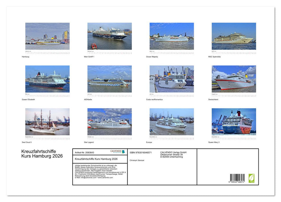 Kreuzfahrtschiffe Kurs Hamburg 2026 (CALVENDO Wandkalender 2026)