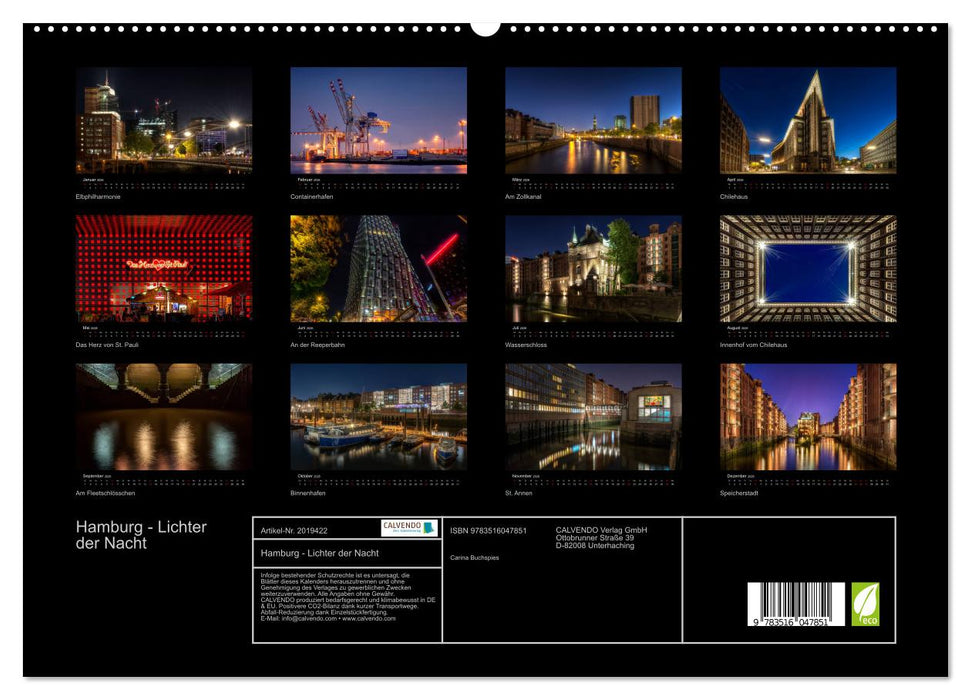 Hamburg - Lichter der Nacht (CALVENDO Premium Wandkalender 2026)