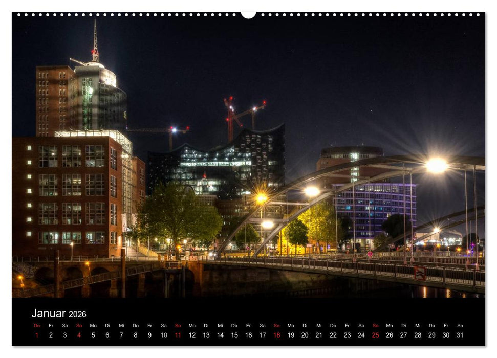 Hamburg - Lichter der Nacht (CALVENDO Premium Wandkalender 2026)