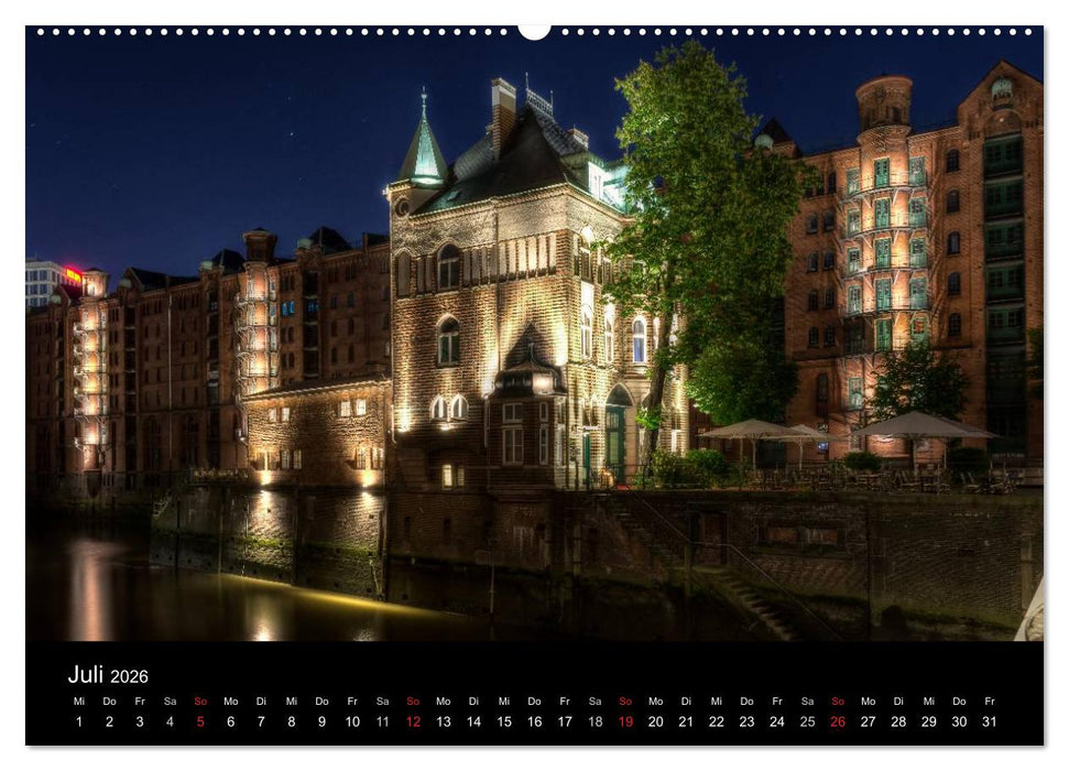 Hamburg - Lichter der Nacht (CALVENDO Premium Wandkalender 2026)