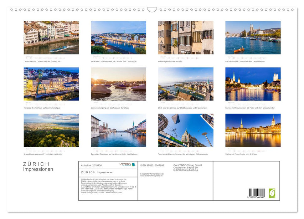 Z Ü R I C H Impressionen (CALVENDO Wandkalender 2026)