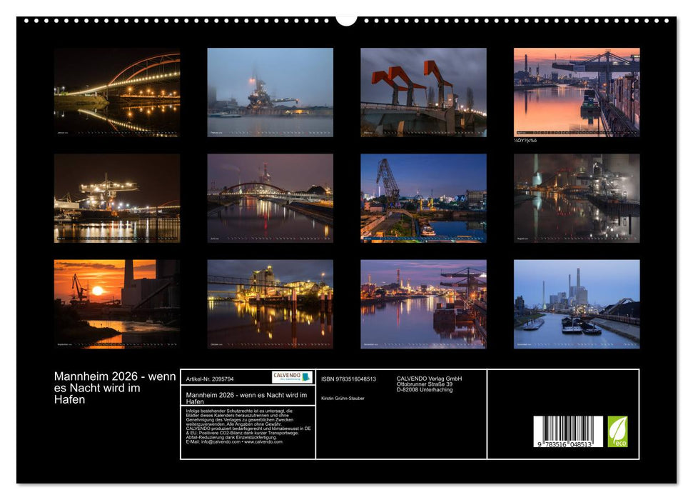 Mannheim 2026 - wenn es Nacht wird im Hafen (CALVENDO Premium Wandkalender 2026)