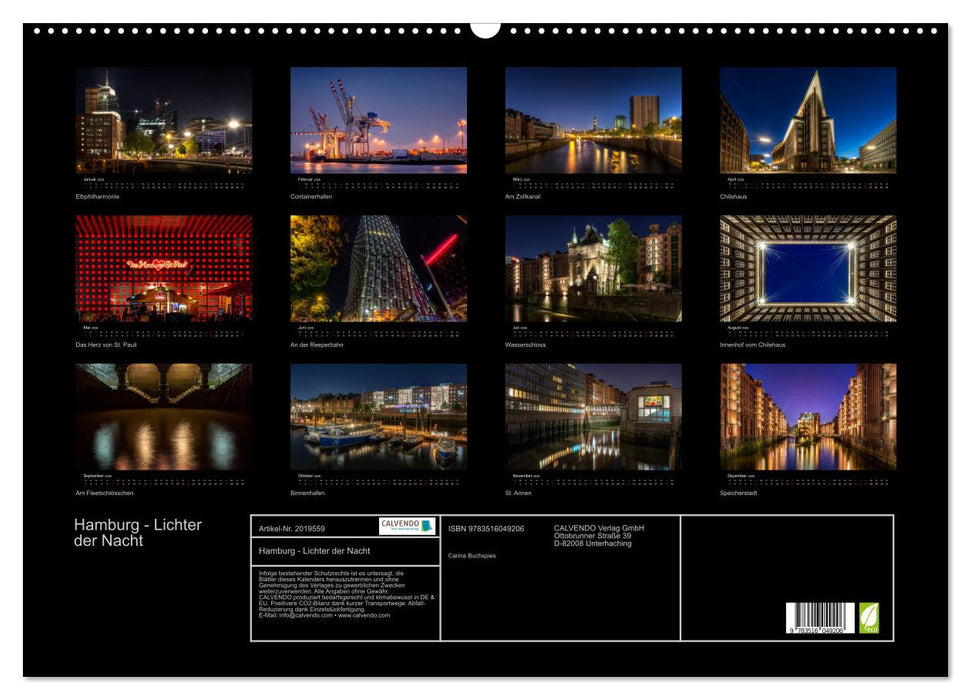 Hamburg - Lichter der Nacht (CALVENDO Wandkalender 2026)
