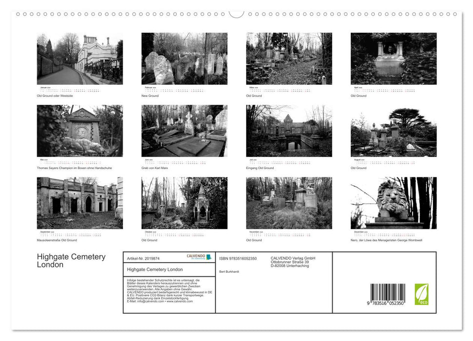 Highgate Cemetery London (CALVENDO Premium Wandkalender 2026)