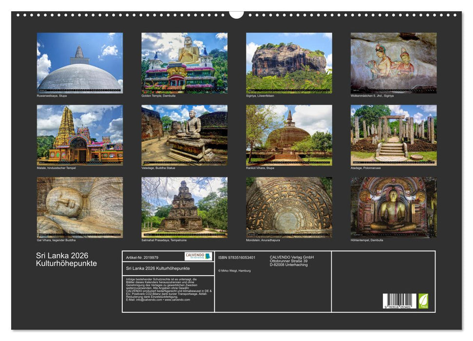 Sri Lanka 2026 Kulturhöhepunkte (CALVENDO Wandkalender 2026)