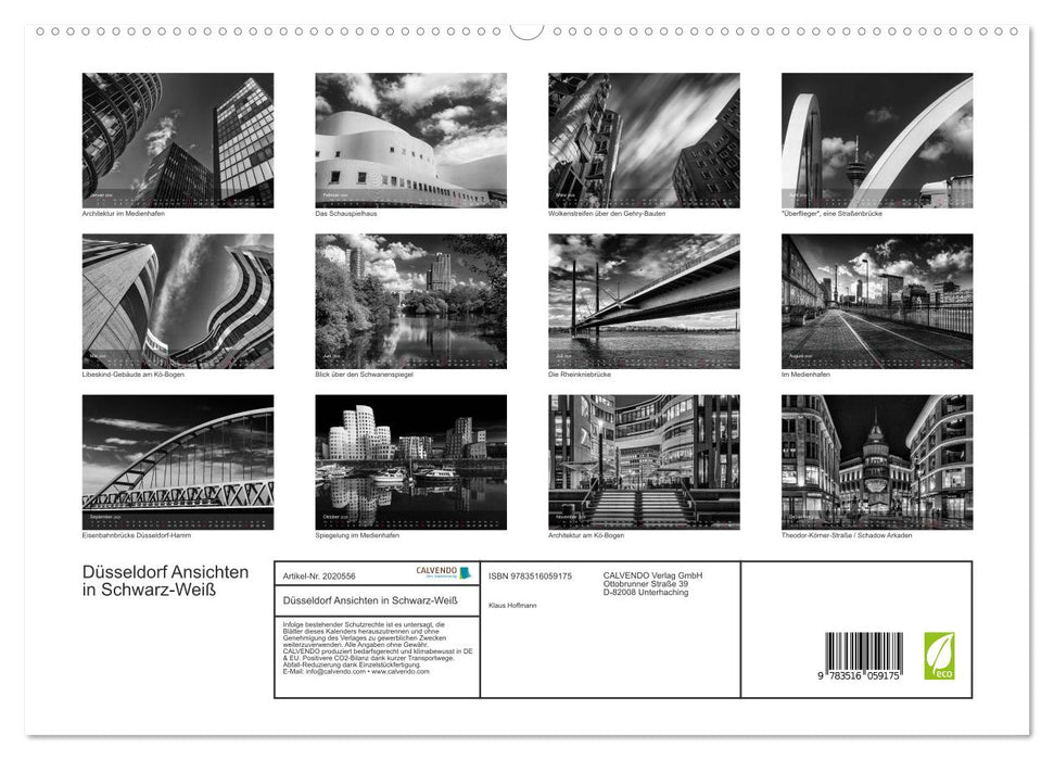 Düsseldorf Ansichten in Schwarz-Weiß (CALVENDO Premium Wandkalender 2026)