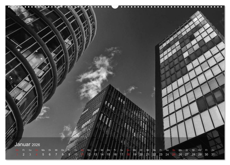 Düsseldorf Ansichten in Schwarz-Weiß (CALVENDO Premium Wandkalender 2026)