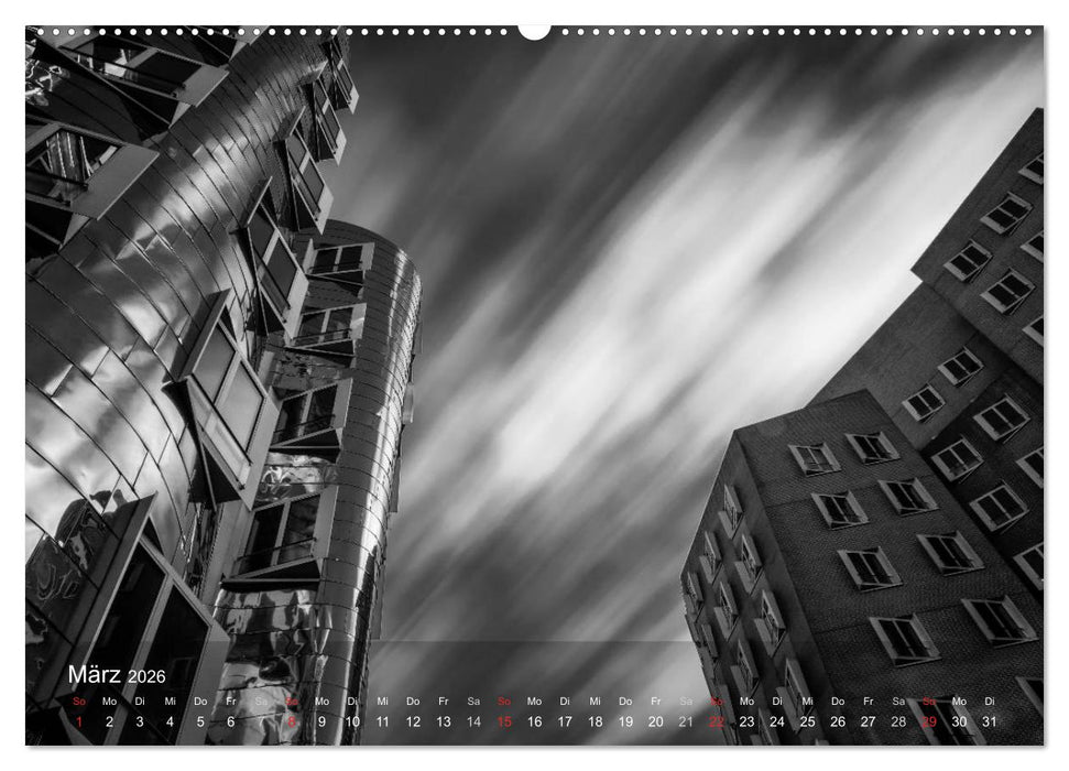 Düsseldorf Ansichten in Schwarz-Weiß (CALVENDO Premium Wandkalender 2026)