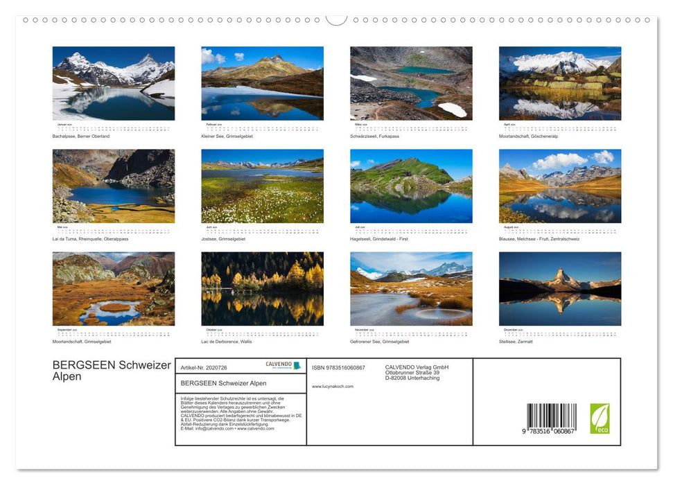 BERGSEEN Schweizer Alpen (CALVENDO Premium Wandkalender 2026)