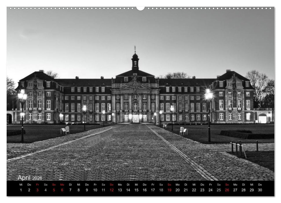 Münster in schwarz-weiß gesehen (CALVENDO Premium Wandkalender 2026)