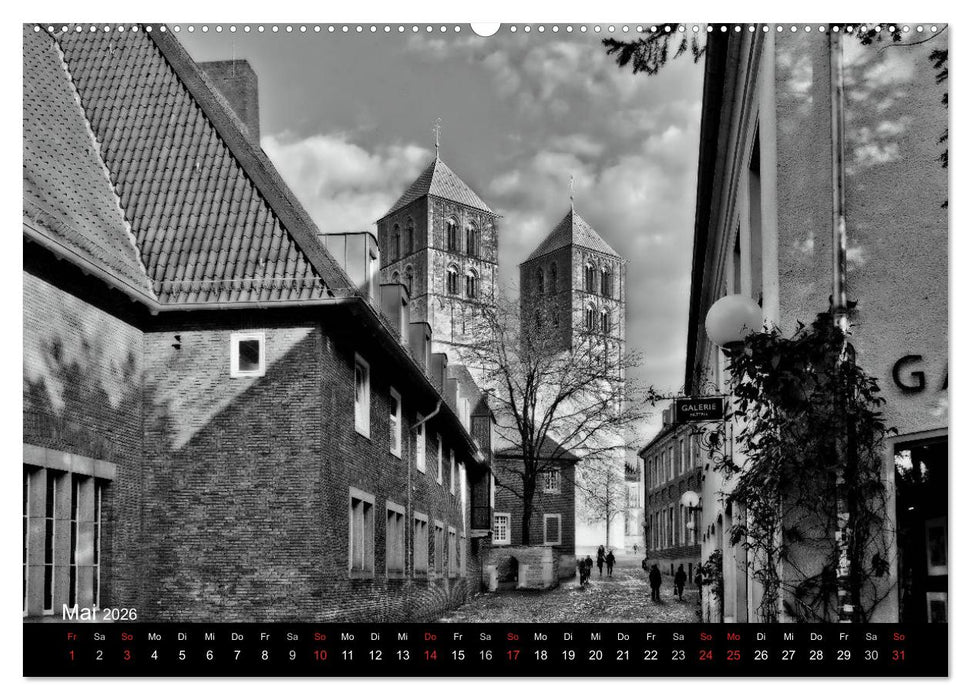 Münster in schwarz-weiß gesehen (CALVENDO Premium Wandkalender 2026)