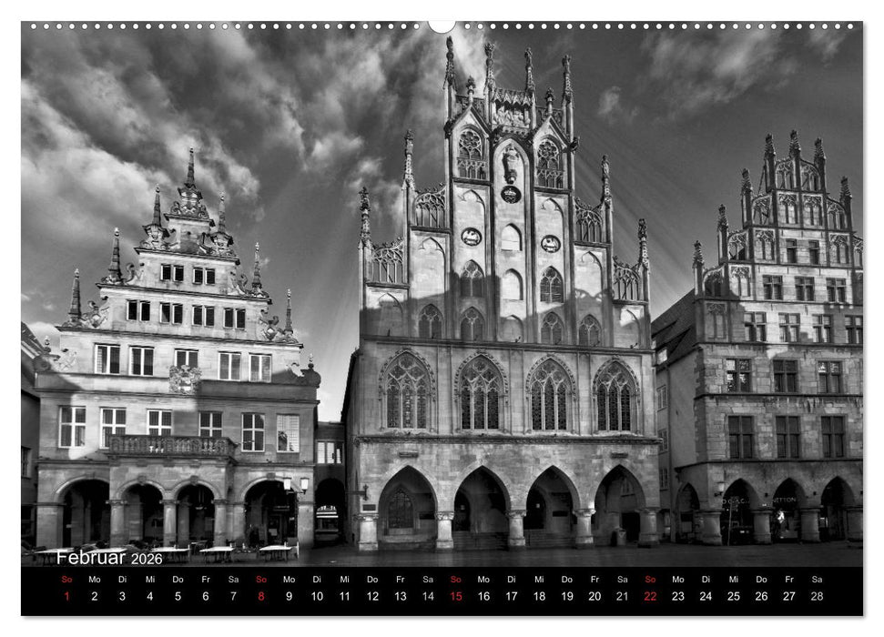 Münster in schwarz-weiß gesehen (CALVENDO Wandkalender 2026)
