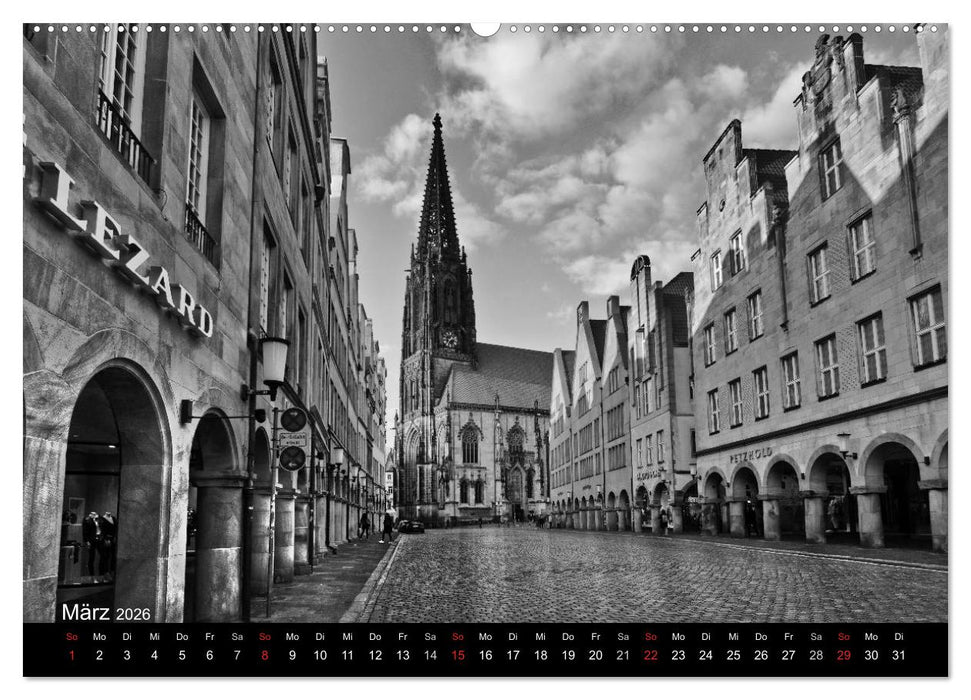 Münster in schwarz-weiß gesehen (CALVENDO Wandkalender 2026)
