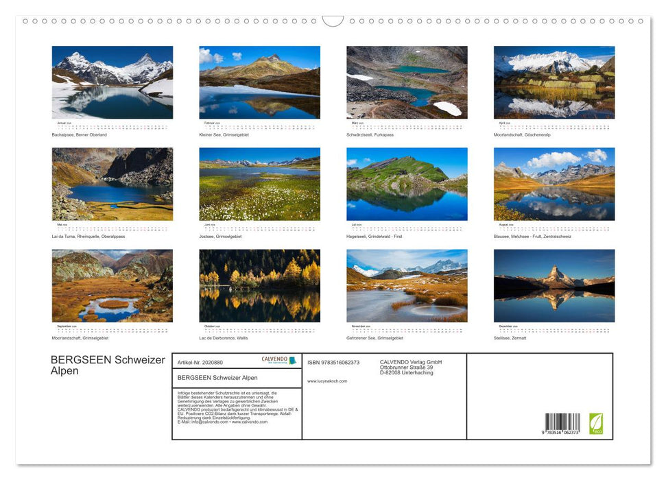 BERGSEEN Schweizer Alpen (CALVENDO Wandkalender 2026)
