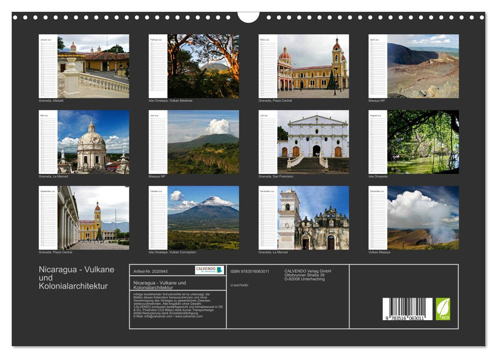 Nicaragua - Vulkane und Kolonialarchitektur (CALVENDO Wandkalender 2026)