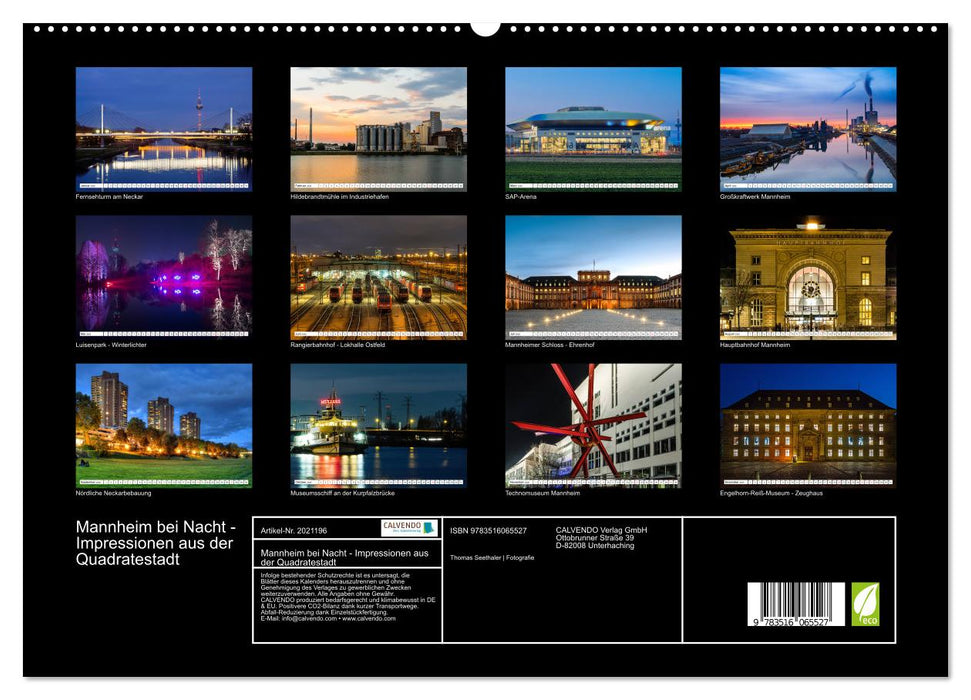 Mannheim bei Nacht - Impressionen aus der Quadratestadt (CALVENDO Premium Wandkalender 2026)