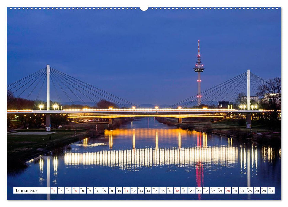 Mannheim bei Nacht - Impressionen aus der Quadratestadt (CALVENDO Premium Wandkalender 2026)