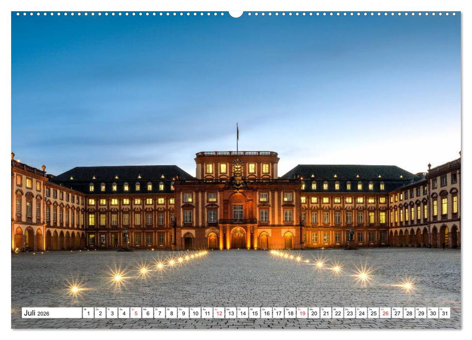 Mannheim bei Nacht - Impressionen aus der Quadratestadt (CALVENDO Premium Wandkalender 2026)