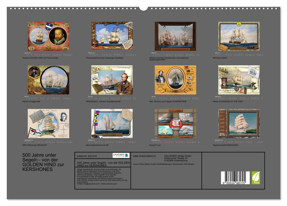 500 Jahre unter Segeln - von der GOLDEN HIND zur KERSHONES (CALVENDO Premium Wandkalender 2026)