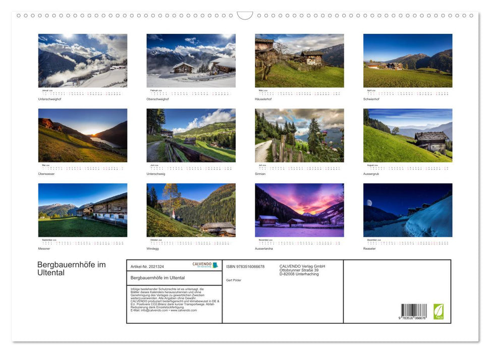 Bergbauernhöfe im Ultental (CALVENDO Wandkalender 2026)